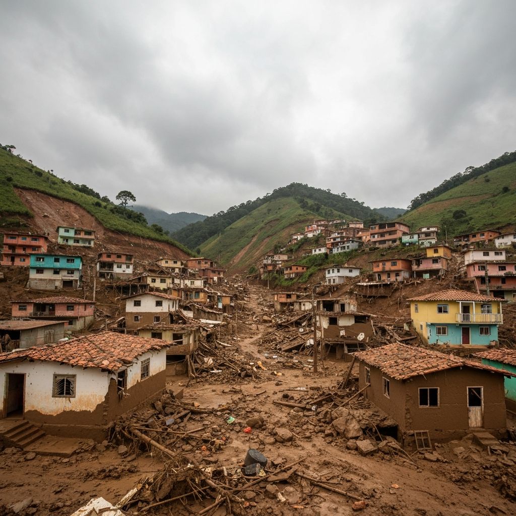 Casas destruídas por deslizamentos