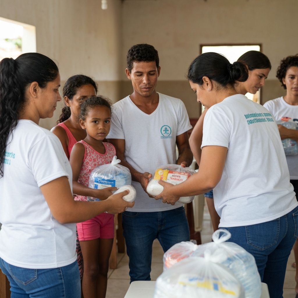 Famílias recebendo doações